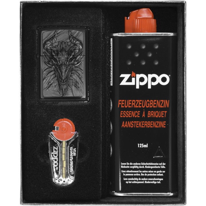 Set bricheta si benzina, Zippo, Model dragon, Multicolor/gri