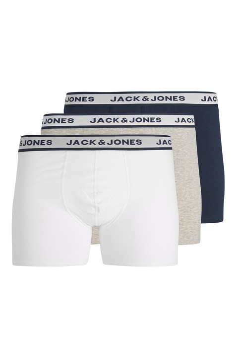 Jack & Jones, Set de boxeri cu banda logo - 3 perechi, Alb/Gri deschis melange