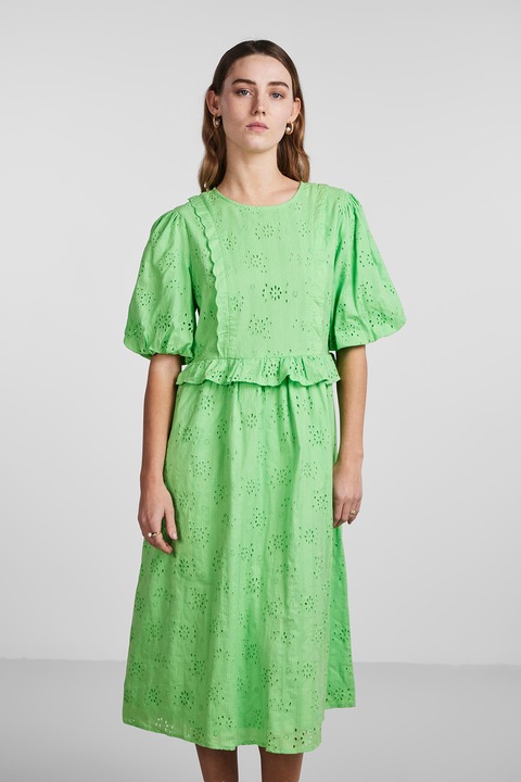 Y.A.S., Summana hímzett csipkés midiruha, Limezöld, XS