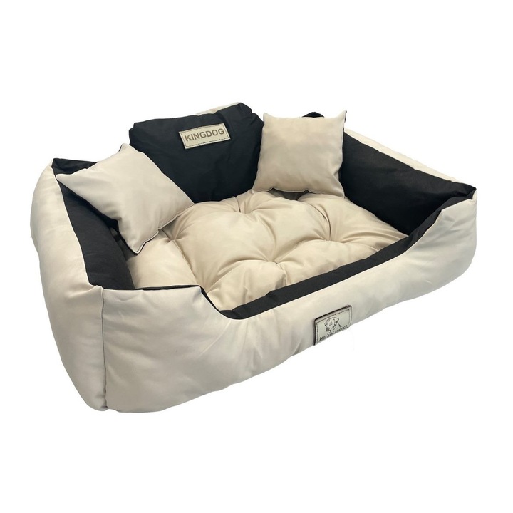 Pat pentru caini KINGDOG, All in one, Poliester, Impermeabil, 100x75 cm, Negru/Bej