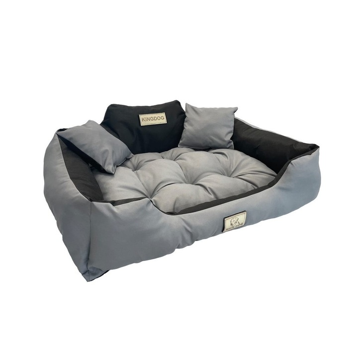 Pat pentru caini KINGDOG, All in one, Poliester, Impermeabil, 75x65 cm, Negru/Gri