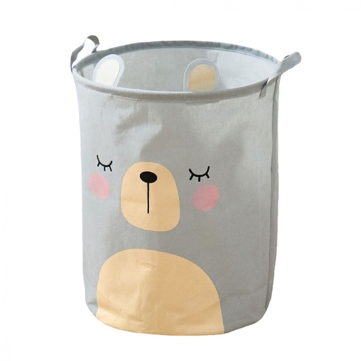 Сгъваем кош за играчки ОМ Маркет, Пране, Водоустойчив, Памук, Мече