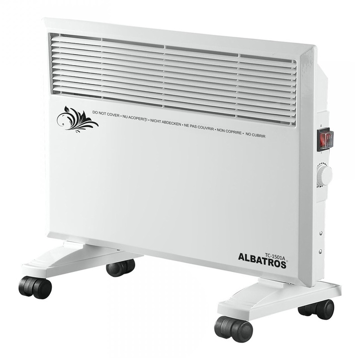 Convector Electric Albatros TC-1501A, 1500 W, Tip panou, Termostat reglabil, 2 trepte putere, Sistem protectie supraincalzire, Alb