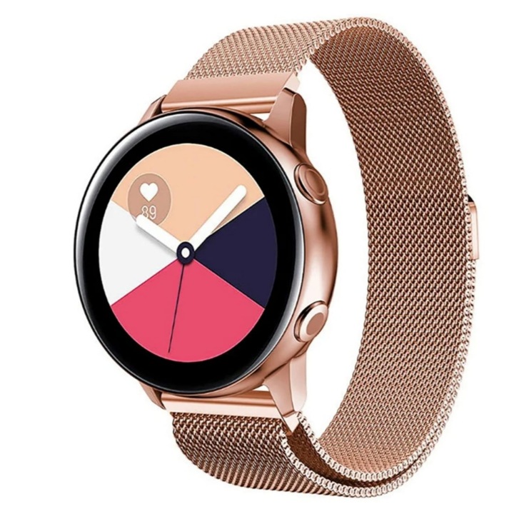 Milánói szíj, rozsdamentes acél, gyorskioldó, kompatibilis a Classic Samsung Active / Active 2 / Galaxy Watch / Huawei Watch GT2 42mm / Amazfit BIP GTS / GTR gts mini készülékkel, szélesség 20 mm, rózsaszín arany