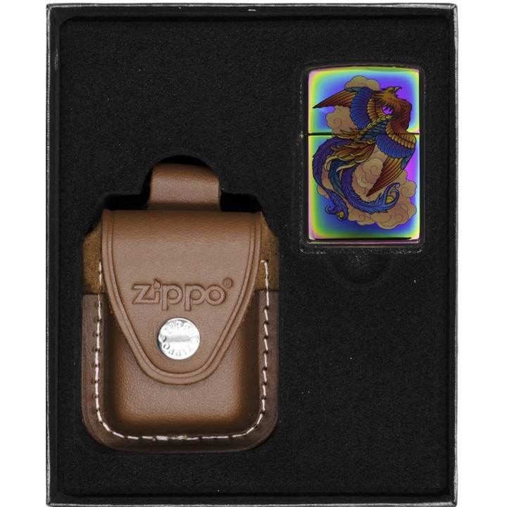 Set husa si bricheta, Zippo, Model Phoenix, Maro/multicolor