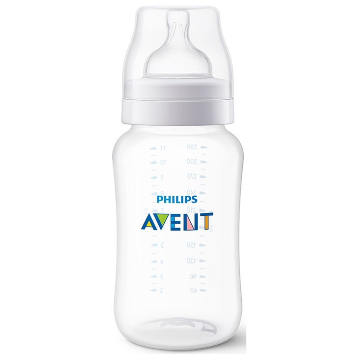 Kólika elleni cumisüveg Philips Avent SCY106/01, 330 ml, Cumi folyással 3, +3 hónap, BPA-mentes, könnyen tisztítható