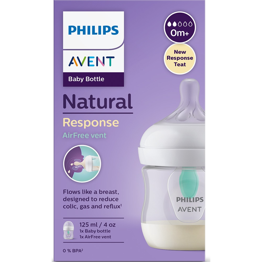 Biberon Philips Avent - Natural Response 3.0, AirFree, cu tetină 0m+, 125  ml