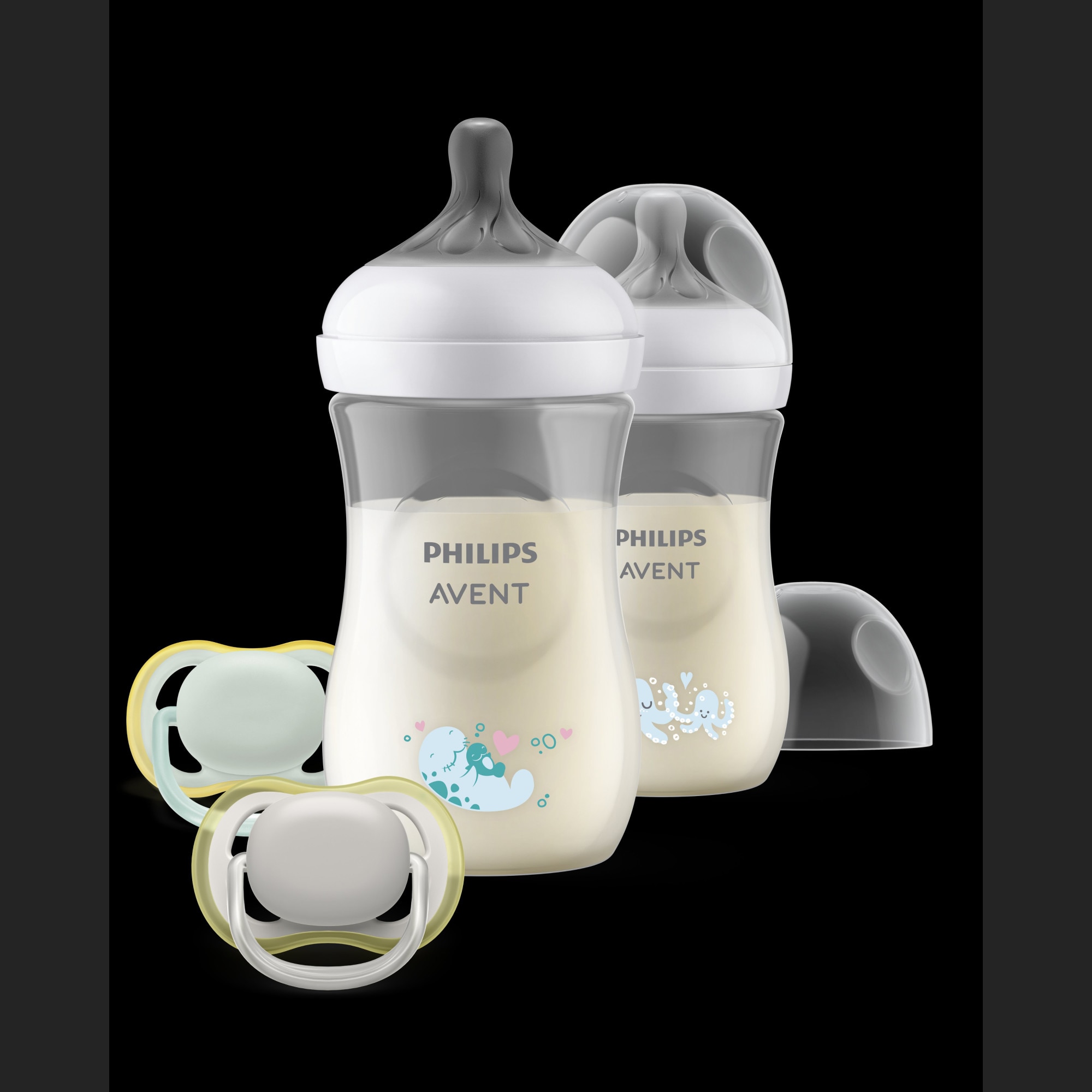 Set nou-nascut Philips Avent Natural Response SCD878/11, tetina care  functioneaza ca sanul mamei, tetina fara scurgeri, 3 biberoane de sticla,  suzeta ultra-soft 0-6 luni 