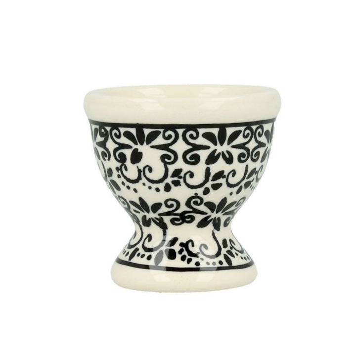 Suport pentru ou Brown Laces, ceramica smaltuita, pictat manual, 5,5 x 6,0 cm