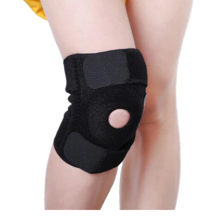 Genunchiera ortopedica ajustabila cu rotula decupata, pentru recuperare articulatii, Saiconcept, Culoare Negru, Marime Universala