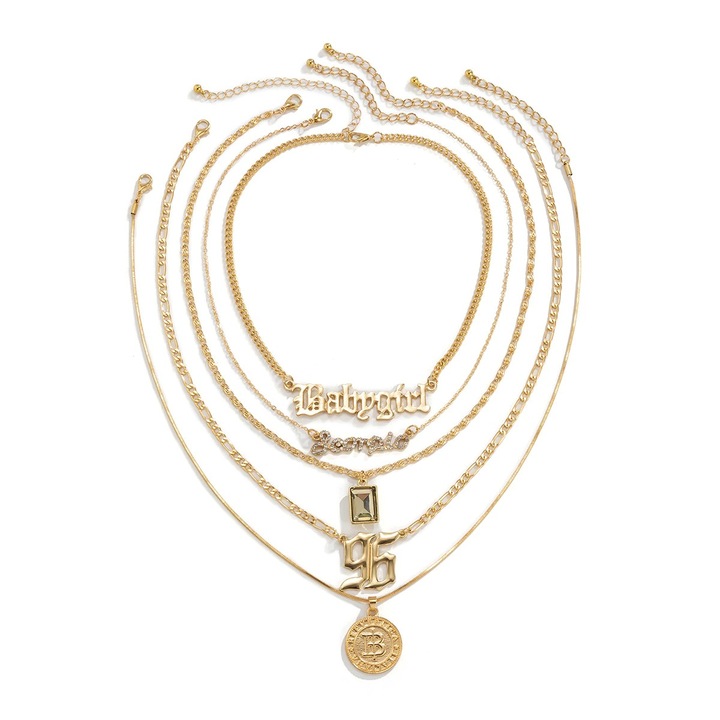 Set 5 coliere aurii, cu zale si pietre, Munda C16, Pursehuit