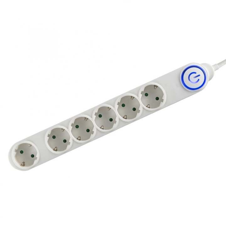Distribuitor 6 cu intrerupator de picior, 5m, alb, 1,5 mm2