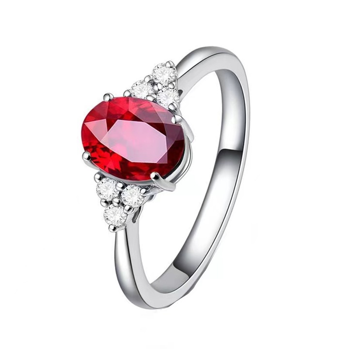 Piros drágakő gyűrű cirkonnal, S925 ezüst, 2 cm, állítható nyílással
