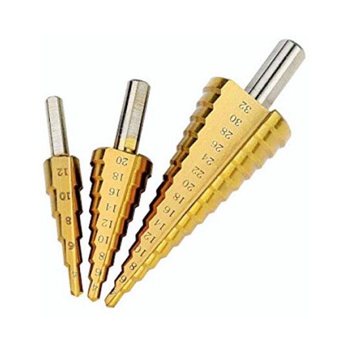 Set 3 FREZE Burghie in trepte pentru metal 4-32 mm