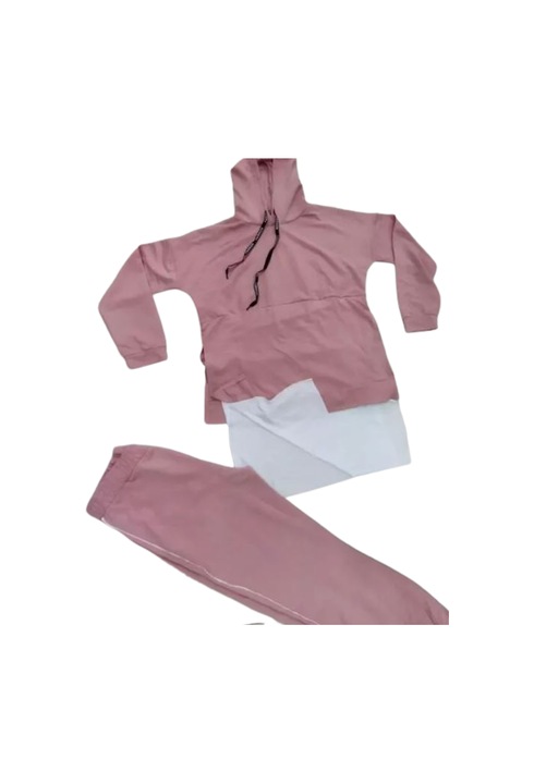 Trening bumbac, roz somon, model cu terminatii albe