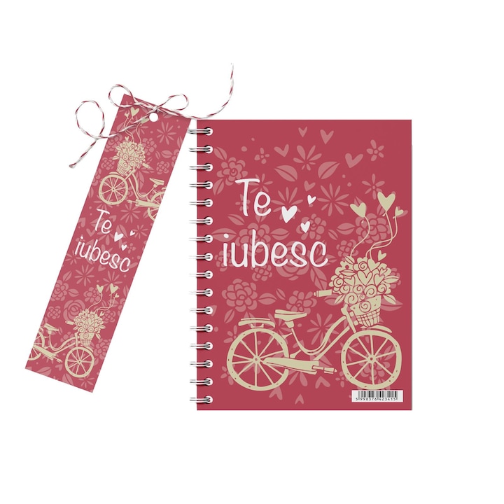 Carnetel A6 cu semn 100F spirala Te iubesc rosu AR