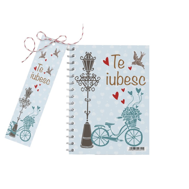 Carnetel A6 cu semn 100F spirala Te iubesc albastru AR