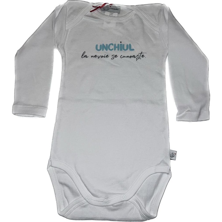 Body cu maneca lunga pentru baieti, Unchi, Alb, 12 luni