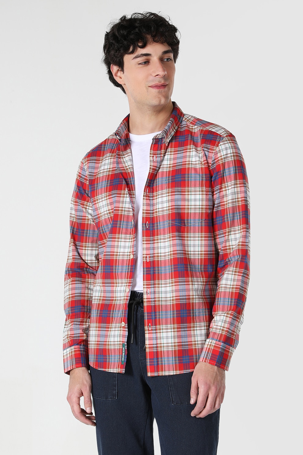 COLIN'S, Camasa cu maneci lungi si model in carouri, Rosu, Alb murdar, Albastru, S