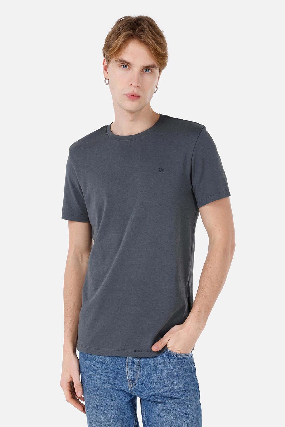 COLIN'S, Tricou de bumbac cu decolteu rotund, Gri carbune, S