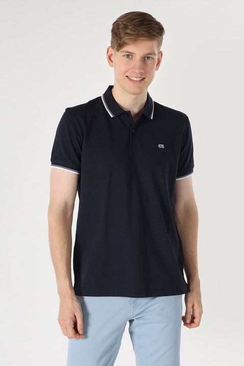 COLIN'S, Tricou polo de bumbac din material pique, Bleumarin