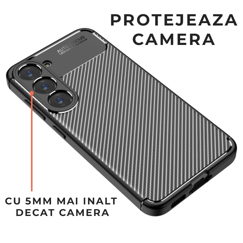 Husa Daden® Flexibila Antisoc Carbon pentru Samsung S23, Protectie camera, Slim, Hybrid Antisoc, Negru