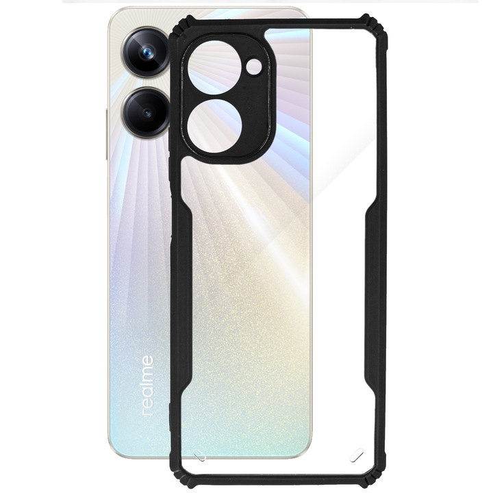 SILKASE tok Realme 10 Pro 5G-hez, kameravédelem, AntiGravity, AntiShock, fekete/átlátszó