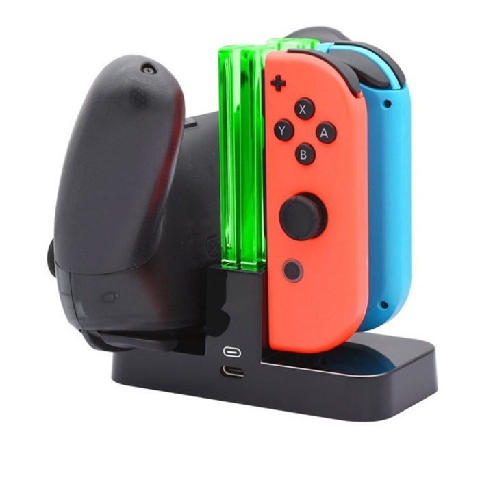 Станция за зареждане на геймпад, Roffie, съвместима с Nintendo Switch/Switch Oled, черна