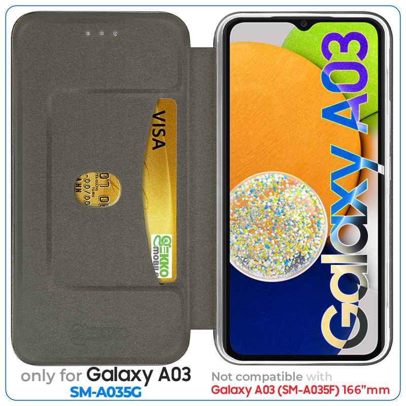 Husa pentru Samsung Galaxy A03 (A035G), tip carte, inchidere Magnetica, buzunar Card, Functie Stand, Piele-Eco cu interior Microfibra, Flip Open, Visinie