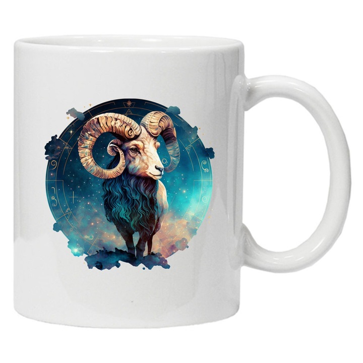 Cana inscriptionata zodiac model berbec, CRD PRINT, 330ml, alba