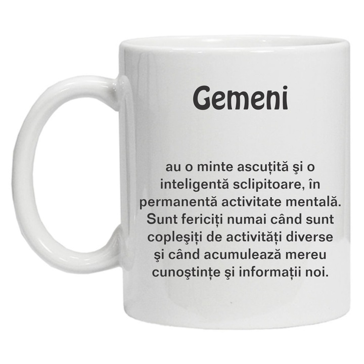 Cana inscriptionata zodiac model gemeni, CRD PRINT, 330ml, alba