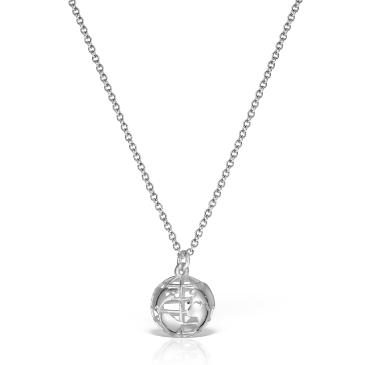 925 ezüst ródium bevonatú nyaklánc 3D Globe medállal