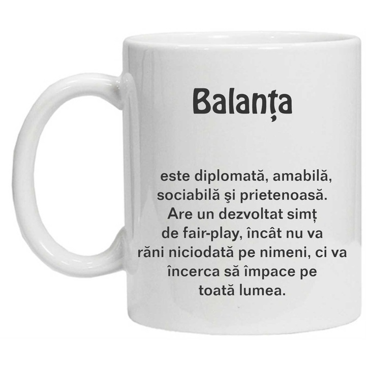 Cana inscriptionata zodiac model balanta, CRD PRINT, 330ml, alba
