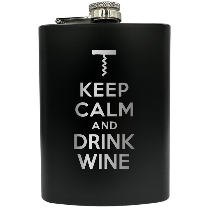 Gravírozott flaska, rozsdamentes acél, 8oz (240ml), Keep Calm And Drink Wine, Fekete FNF 59