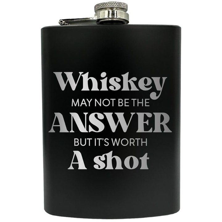 Plosca gravata din otel inoxidabil, de 8oz 240 ml pentru bauturi fine, Whiskey May Not Be The Answer, Negru, FNF 196
