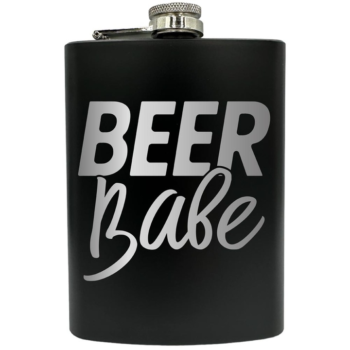 Plosca gravata din otel inoxidabil, de 8oz 240 ml pentru bauturi fine, Beer Babe, Negru, FNF 52