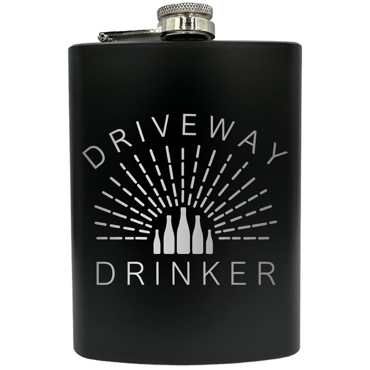 Plosca gravata din otel inoxidabil, de 8oz 240 ml pentru bauturi fine, Drive Way Drinker, Negru, FNF 92