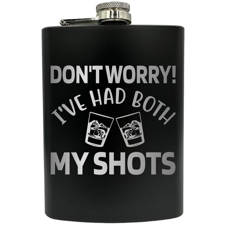 Plosca gravata din otel inoxidabil, de 8oz 240 ml pentru bauturi fine, Don't Worry, Negru, FNF 65