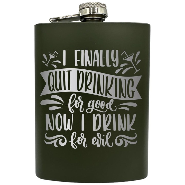 Plosca gravata din otel inoxidabil, de 8oz 240 ml pentru bauturi fine, Quit drinking, Verde, ZNF 12