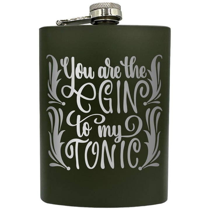 Plosca gravata din otel inoxidabil, de 8oz 240 ml pentru bauturi fine, You Are The Gin To My Tonic, Verde, ZNF 20