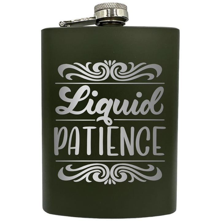 Plosca gravata din otel inoxidabil, de 8oz 240 ml pentru bauturi fine, Liquid Patience, Verde, ZNF 14