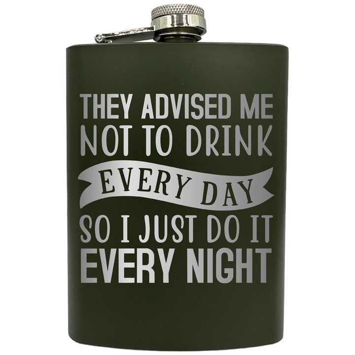 Plosca gravata din otel inoxidabil, de 8oz 240 ml pentru bauturi fine, I Do It Every Night, Verde, ZNF 178