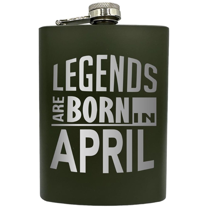 Plosca gravata din otel inoxidabil, de 8oz 240 ml pentru bauturi fine, Legends Are Born In April, Verde, ZNF 26