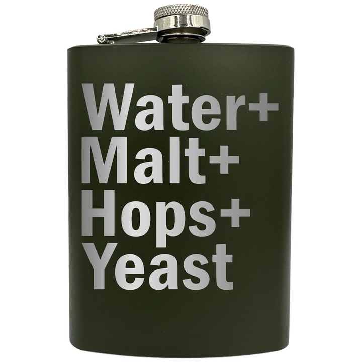 Plosca gravata din otel inoxidabil, de 8oz 240 ml pentru bauturi fine, Water Malt Hops Yeast, Verde, ZNF 188