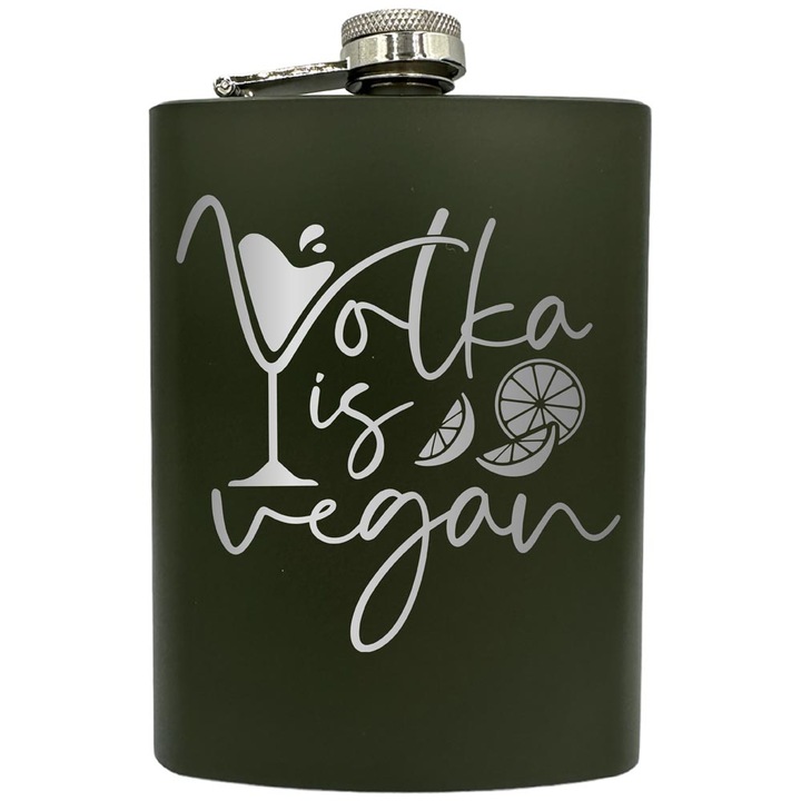 Plosca gravata din otel inoxidabil, de 8oz 240 ml pentru bauturi fine, Vodka Is Vegan, Verde, ZNF 186