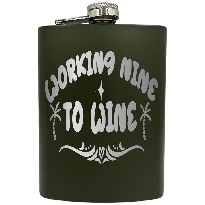 Plosca gravata din otel inoxidabil, de 8oz 240 ml pentru bauturi fine, Working Nine To Wine, Verde, ZNF 237