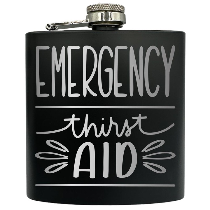 Plosca gravata din otel inoxidabil, de 6oz 180 ml pentru bauturi fine, Emergency thirst AID, Negru, FKF 9