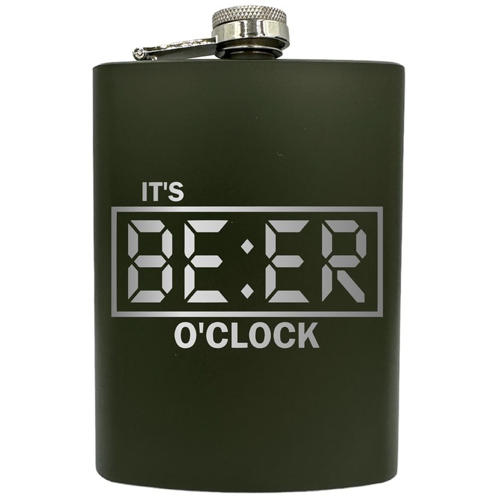 Plosca gravata din otel inoxidabil, de 8oz 240 ml pentru bauturi fine, It's Beer O'Clock, Verde, ZNF 54