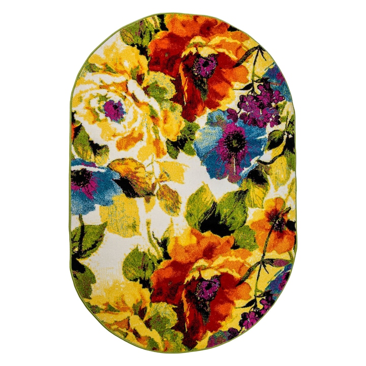 Covor Friese Floral Multicolor, 50x80 cm, Oval, 2500 g/mp, 100% Polipropilena