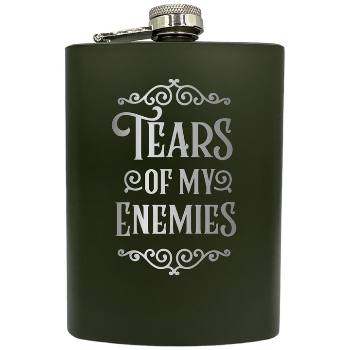 Gravírozott flaska, rozsdamentes acél, 8oz (240ml), Tears Of My Enemies, Zöld, ZNF 173